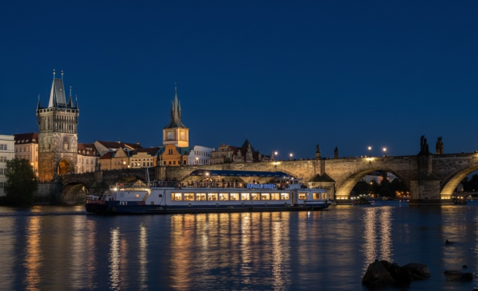 New Year’s Eve on the Vltava river (midnight toast)